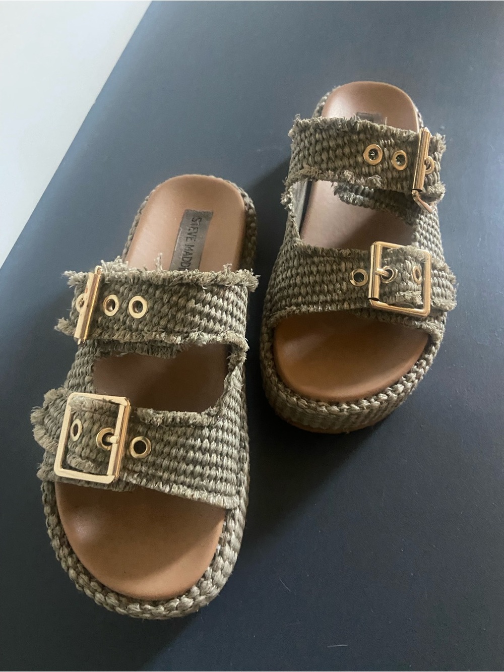 Steve Madden Women’s Olive Woven Double-Buckle Slide Sandals